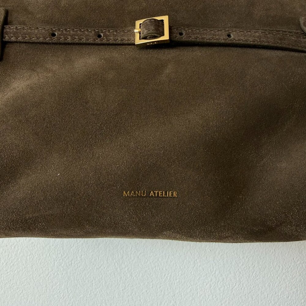 Manu Atelier Le Cambon East-West Suede Shoulder Bag — Tobacco Green — Brand New - Picture 2 of 5